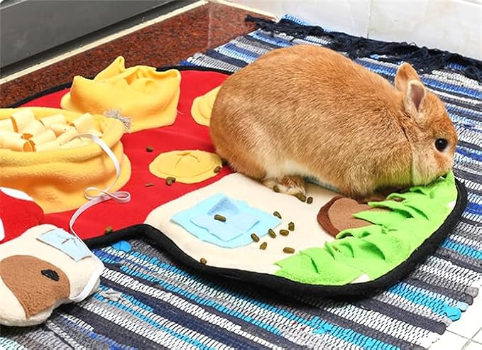 Vedem Small Animal Snuffle Mat Fleece Foraging Mats Interactive Feeding Toy Rabbit Guinea Pig Rat Hamster Anti Slip Treat Dispenser (Mushroom)