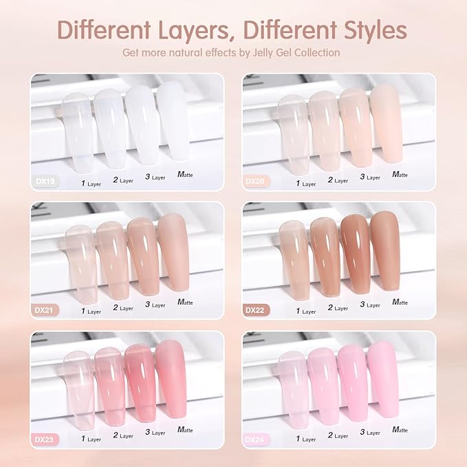 Nude Pink Gel Nail Polish Set- 6 Colors Sheer Milky White Jelly Gel Polish All Seasons Skin Tones Neutral Gel Polish Kit, Soak Off LED Gel Nail Kit Manicure DIY Home
