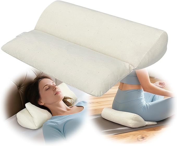 Meditation Cushion for Sitting on Floor, Organic Yoga Bolster Pillows White Meditation Seat Pad, 2-IN-1 Design Ergonomic Sleep Yoga Mat Foldable, Floor Cushion for Adults Back Support Washable