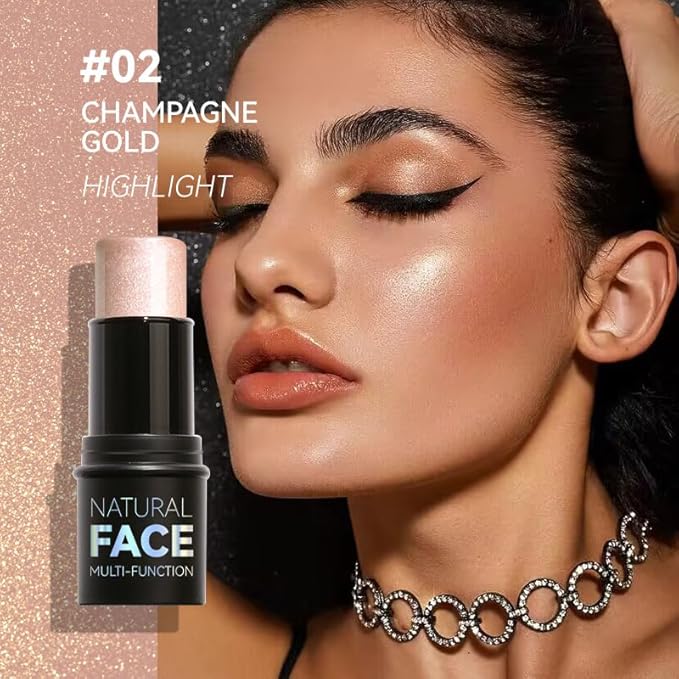 3 Pcs Face Contour Sticks Set - Shades with Highlighter & Blush Sculpted Complexion Wand - Long Lasting Natural Buildable Highlighters & Contouring Bronzer (02, 03, 04)