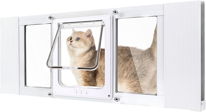 Petoasis Pet Door for Window 23"-38" Wide,Windows Pet Door for Cats and Small Dogs,7.87" W×10.62" H,No Drilling Installation (Standard Height, L: Fit 32"-36" Width)