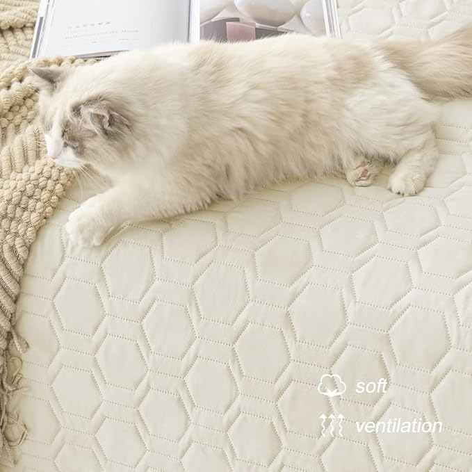Tcksstex Waterproof and Anti-Slip Dog Bed Cover and Pet Blanket Sofa Pet Bed Mat ，car Incontinence Mattress Protectors Furniture Couch Cover for Most Cats Dogs, Pets（30x70-Ivory）