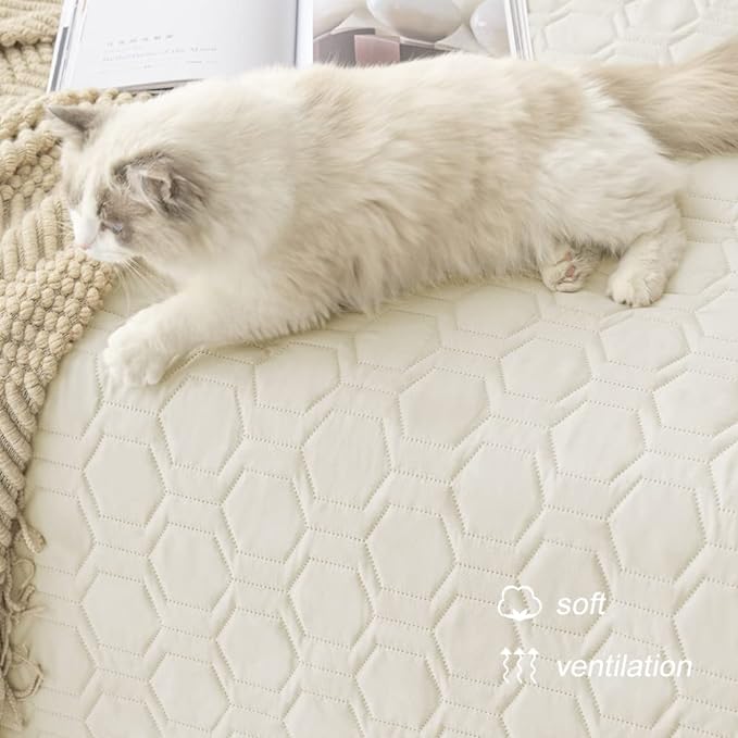 Tcksstex Waterproof and Anti-Slip Dog Bed Cover and Pet Blanket Sofa Pet Bed Mat ，car Incontinence Mattress Protectors Furniture Couch Cover for Most Cats Dogs, Pets（40x50-Ivory）