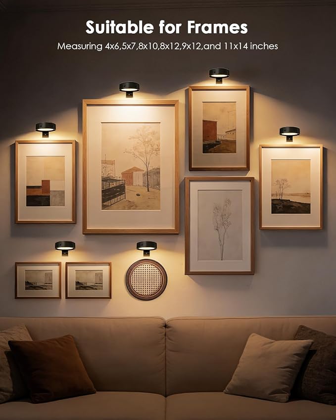 Picture Lights for Wall, Rechargeable Battery Magnetic Wall Lights with 3 Color Temps and 12 RGB, Picture Light with Remote, Dimmable and Timer, Decor Light for Painting/Frame/Art Display