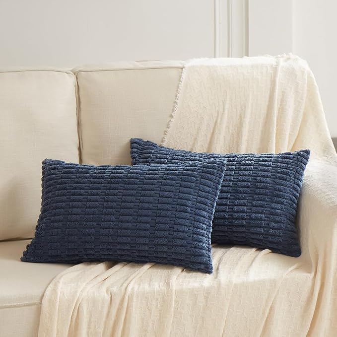 Fancy Homi 4 Packs Decorative Throw Pillow Covers for Living Room Couch Bed, Modern Farmhouse Boho Home Décor Accent Cushion Case, 24" x 12", Dusty Blue