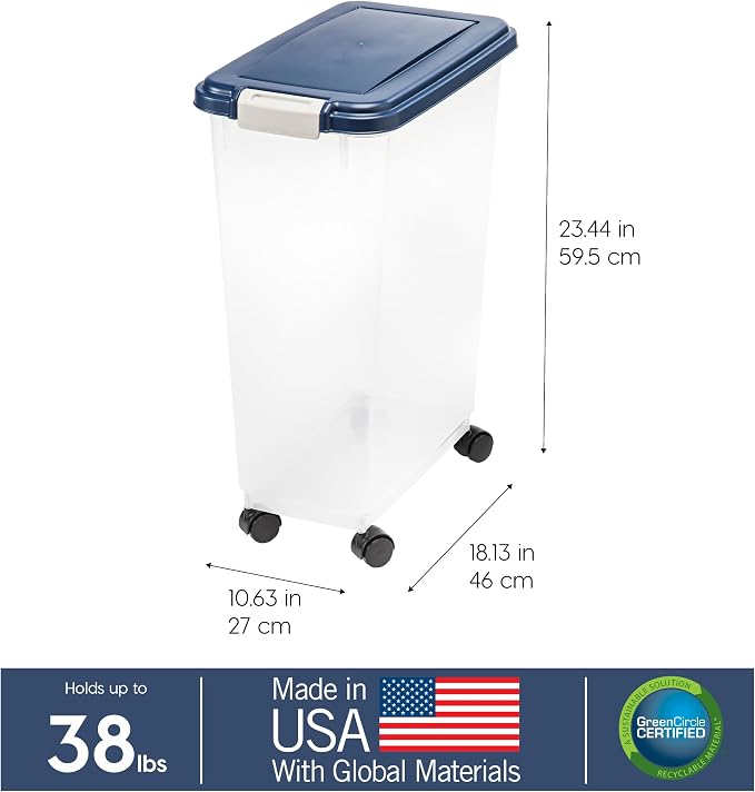 IRIS USA Dog Food Storage Container, Up to 38 lbs, Navy, Made in USA