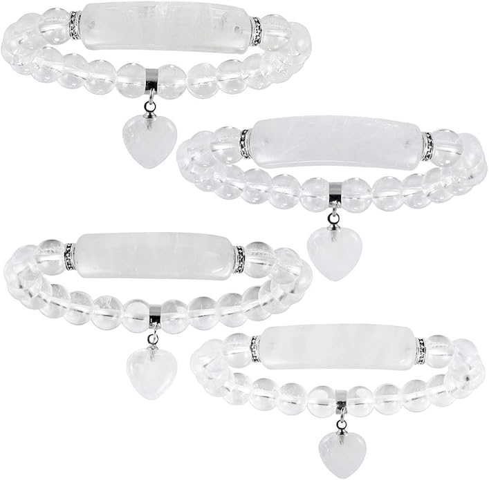 TUMBEELLUWA Healing Stone Bracelet 8mm Beads Chakra Crystal Energy Heart Charm Bracelet Handmade Jewelry for Women