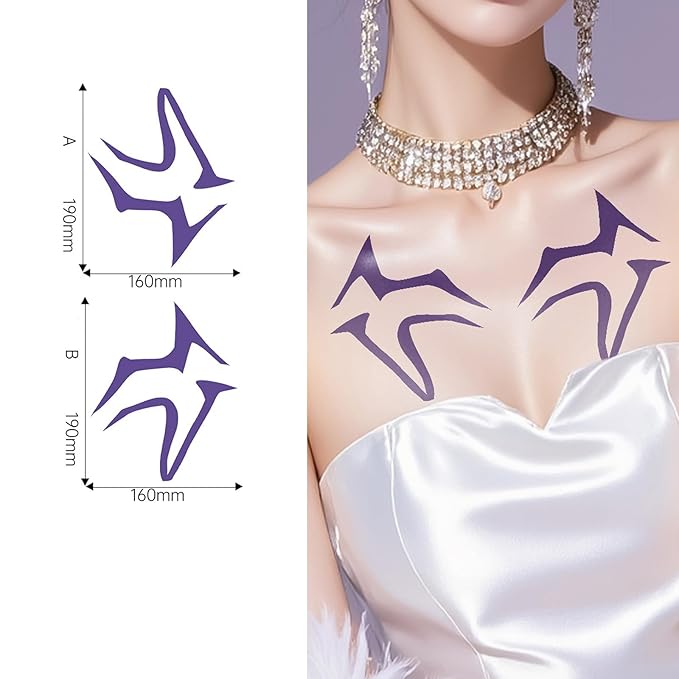 Purple Temporary Tattoo Stickers – 8 PCS Movie Anime Kpop Theme Purple Tattoos Realistic Waterproof Body Art for Cosplay, Halloween, and Party Makeup(For Full Body)