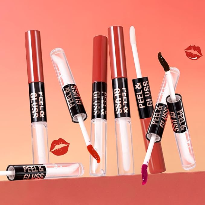 Dark Purple Lip Stain Peel off Lip Oil Dual Ended Combo Set, 2 in 1 Lips Liner Stain Oil Peel off Long Lasting Waterproof, High Pigmented Flawless Lips Tint Stick Not Faded Vegan & Cruelty-free 08#