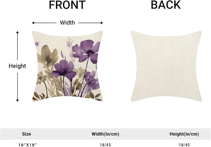 Spring Floral Pillow Covers 18x18 Inches Set of 2 Brown Purple Floral Throw Pillow Cover Outdoor Summer Flower Decoration Pillowcase Farmhouse Decorative Linen Cushion Cover for Home Couch