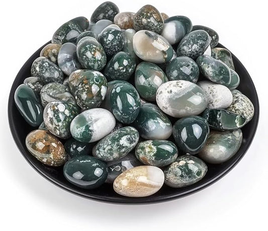 Moss Agate Healing Crystal Stone Set - 24 Pieces, 0.6" Natural & Polished Stones for Healing, Meditation, Reiki, Chakra, Crafting & Decoration