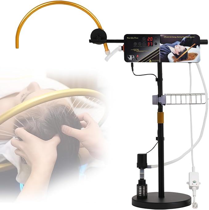 Freestanding Head Spa Equipment Fits Shampoo Bowls Under 35" H, Height & Angle Adjustable Water Circulation Frame, Japanese Waterfall Head Spa Scalp Massage for Salon & Home Use