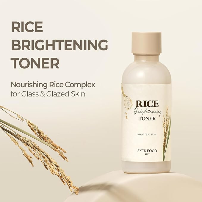SKINFOOD Rice Brightening Toner, Korean Skincare Toner for Face with 48 Hours Fermented Rice Water for Healthy Glow Glass Skin, Pore Minimizing, Hydrating, Vegan, 160ml/5.4fl.oz.