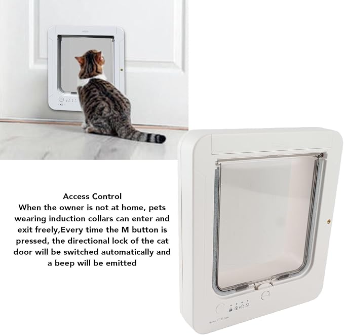 Smart Dog Door, Auto Sensing Pet Door Weatherproof 210mAh Battery for Home (White + Remote Control)