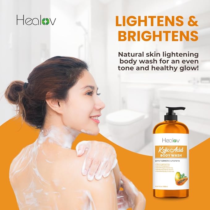 Kojic Acid Soap for Hyperpigmentation – Skin Brightening Kojic Papaya Body Wash – Dark Spot Soap Reduces Acne, Scars, and Evens Tone – Turmeric Body Wash for Brighter Glowing Tone