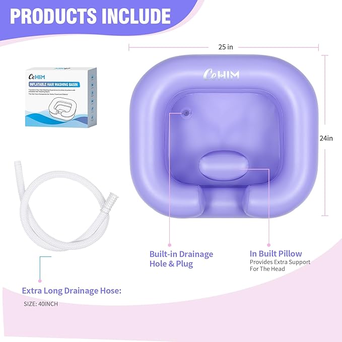 Inflatable Shampoo Basin - Portable Shampoo Bowl, Hair Washing Basin for Bedridden, Disabled,Injured, Hair Wash Tub for Dreadlocks and at Home Sink Washing (Light purple)