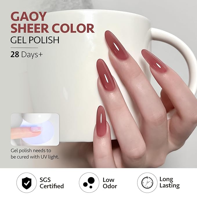 GAOY Wild Rose Jelly Nude Gel Nail Polish Set, 6 Transparent Colors Sheer Pink Brown Soak Off UV Light Cure Gel Polish Kit for Salon and Nail Art DIY at Home