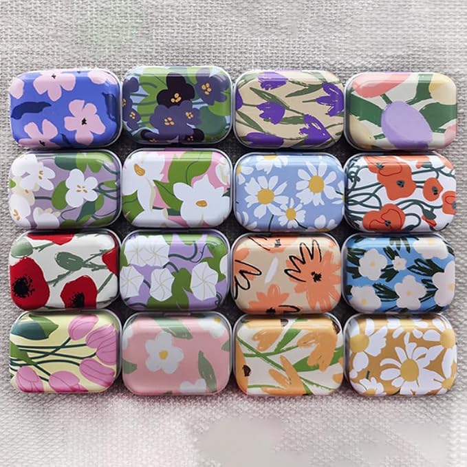 8Pcs Metal Hinged Tin Box Container Floral Farmhouse Rustic Mini Portable Small Storage Container Kit with Lid for Home Storage 2.1x1.5x1 Inch (White)
