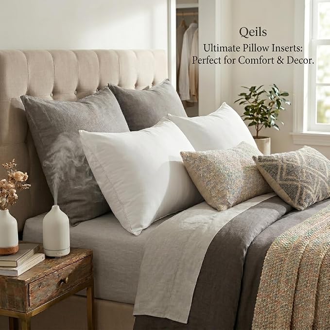 Qeils 20 x 20 Pillow Inserts Set of 2 White Throw Pillow Inserts with Soft Polyester Cover - Rectangle Square Interior Sofa Pillow Inserts Decorative Pillow Insert White Couch Pillow