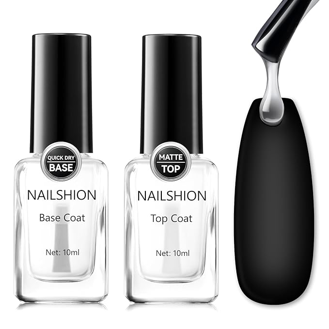 Matte Top Coat and Base Coat, 2PCS Vegan Base Clear Nail Polish & Top Coat Matte Finish Chip Resistant Protect Nails, Enrich Castor Oil, Quick Dry, Non Gel, Salon-Quality Nail Art Gift