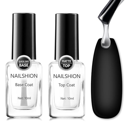 Matte Top Coat and Base Coat, 2PCS Vegan Base Clear Nail Polish & Top Coat Matte Finish Chip Resistant Protect Nails, Enrich Castor Oil, Quick Dry, Non Gel, Salon-Quality Nail Art Gift
