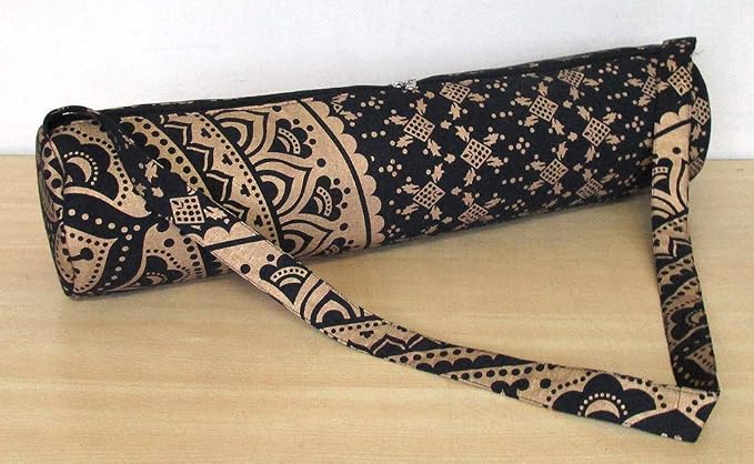 ICC Black Gold Mandala Full-Zip Exercise Yoga Mat Carry Bag Gym Beach Pilates Carrier Bags Hippie Mandala Indian Cotton Bag