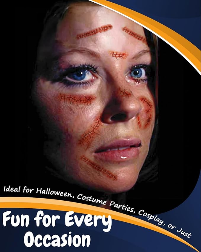 Tinuos Horror Realistic Fake Bloody Wound Stitch Scar Scab Waterproof Temporary Tattoo Sticker Halloween Masquerade Prank Makeup Props-5PC 5PCs