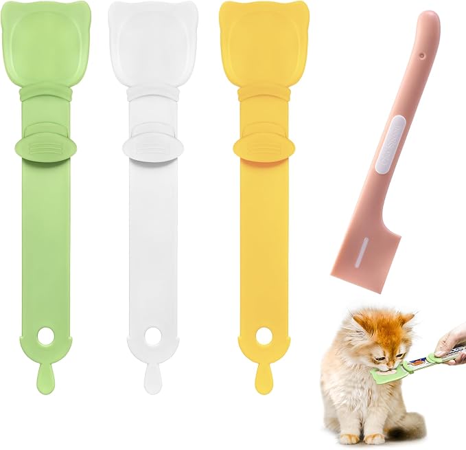 Idepet 4 Pcs Cat Strip Feeders Spoon,Cute Cats Treat Squeeze Spoons Pet Food Mixing Spoon Multifunctional Lickable Treat Feeding Dispenser for Cat Liquid Snack and Wet Food(Green&White&Yellow)