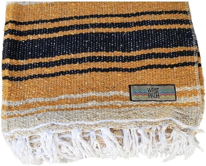 Open Road Goods Bulk Falsa Blankets - Handwoven Authentic Mexican Falsa - Great for Weddings, Yoga, Beach, Picnics, or Mexican Throw! (Tan/Yellow, 15 Pack)