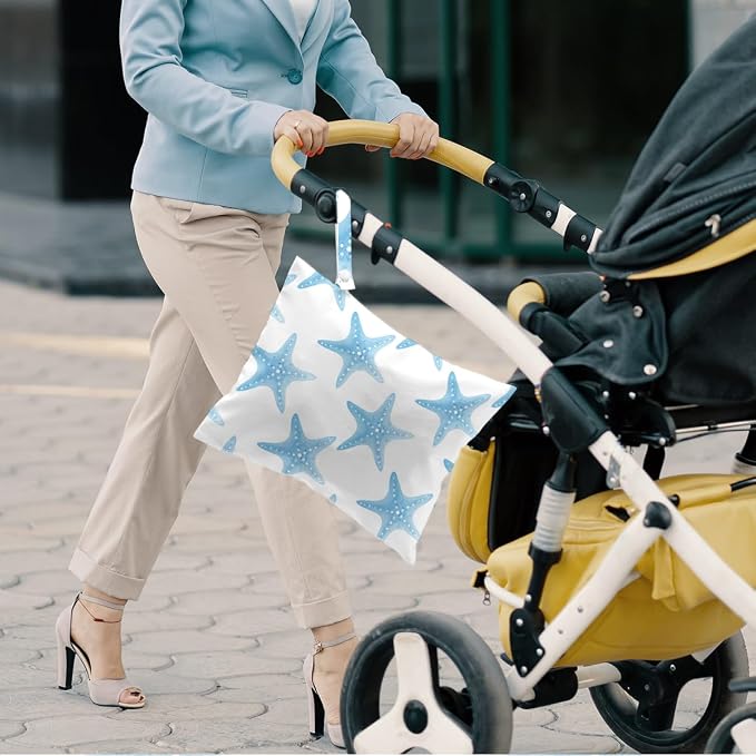Wet Dry Bag 12x10 Inch, Starfish Wet Bag for Swimsuit Diapers Travel Beach Pool Dirty Yoga Gym Clothes Makeup Bags Beach Wedding Supplies Waterproof Reusable Starfish Gifts for Women Friend