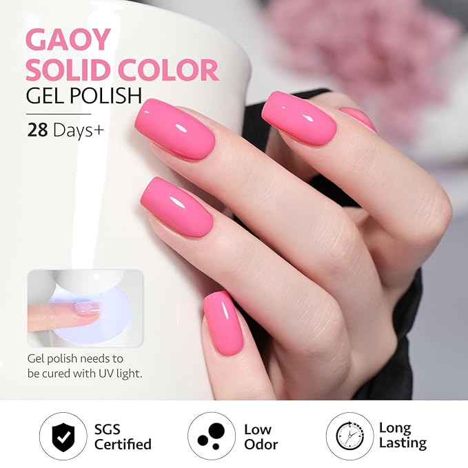 GAOY Bright Pink Gel Nail Polish, 16ml Soak Off UV Light Cure Gel Polish for Nail Art DIY Manicure at Home, Color 1526