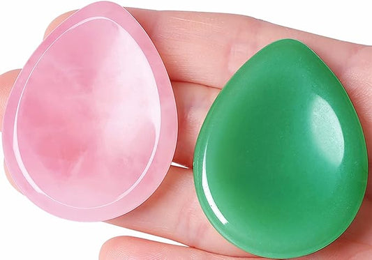 QINJIEJIE 2PCS Worry Stone Rose Quartz Hand Carved Thumb Stones Pocket Gemstones Healing Crystals Sets Green Aventurine Meditation Crystal Reiki Natural Relax Palm Stone for Anxiety Therapy Relief