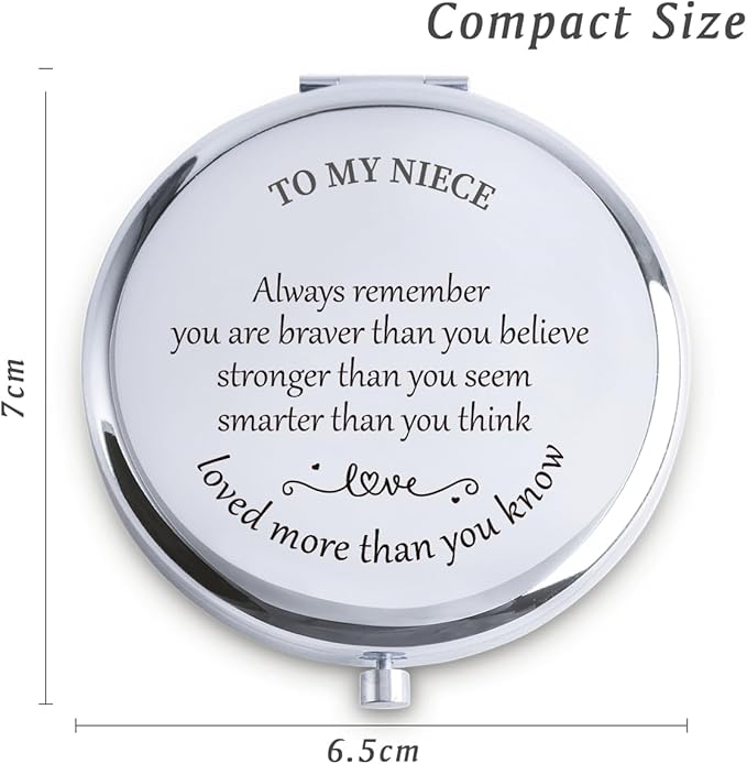Niece Gifts from Aunt Uncle, Personalized Gift for Niece, Custom Compact Mirror, Goodie Bag & Basket Stuffers for Valentines Day, Mothers Day, Graduation, Birthday, Wedding