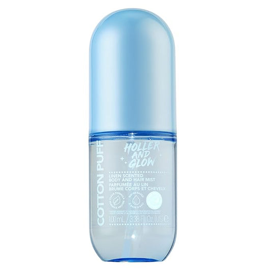 Holler And Glow Mood Boosting Cotton Puff Body & Hair Mist, Body Spray, Teen Girls Spritz, Long Lasting, Linen, Fresh Scented, Water Based Fragrance For Tweens, Clean & Gentle Formula, 3.38 Fl Oz