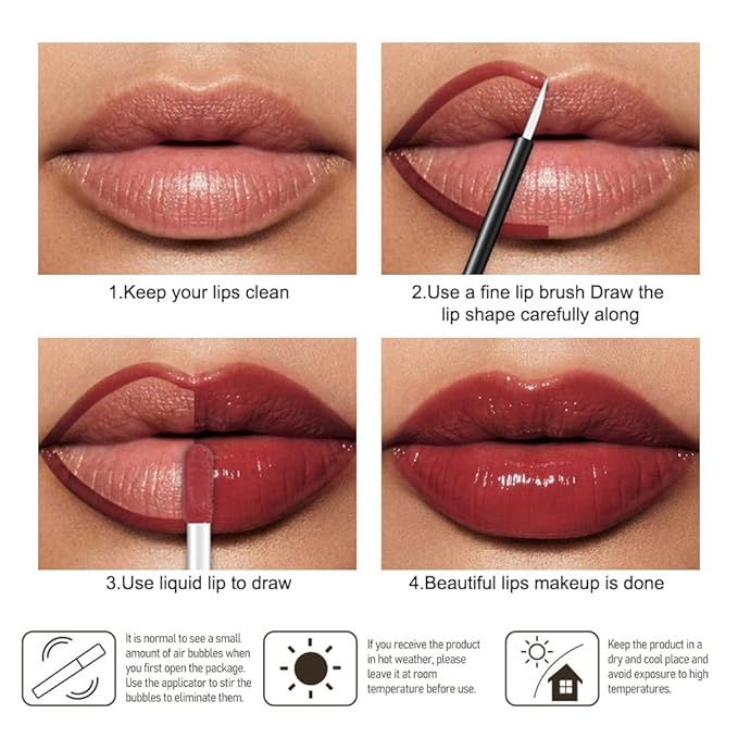 evpct Cranberry Red Shiny Glossy Longwear No-Budge Liquid Lip Color Lipstick Makeup, Highly Pigmented Color Instant Shine, Waterproof Long Lasting Lipstick for Women, Lip Stain Gloss Lip Liner Brush