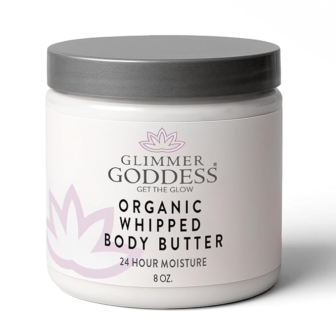 GLIMMER GODDESS Organic Whipped Body Butter for Women - Moisturizer Cream with Shea & Cocoa Butter, Almonds & Coconut Oil - Honeysuckle, 8oz