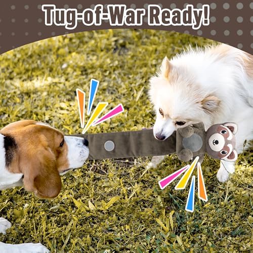 LECHONG 2-Pack Plush Squeaky Dog Toys, 23-Inch Snuffle Puzzle Tug of War Toy with Roll-Up Treat-Hiding Crinkle Tail, Enrichment Toys for Small & Medium Dogs to Relieve Boredom & Mental Stimulation