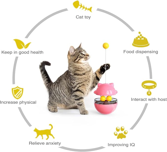 Interactive Cat Toy for Indoor Cats Wobble Treat Dispenser Ball (Pink)