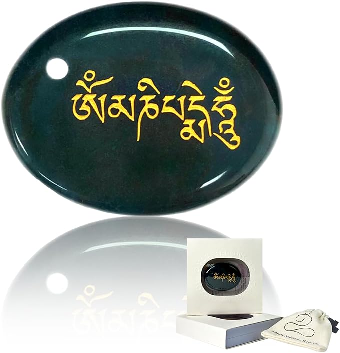Oval Anxiety Worry Stone Colorful Agate Healing Crystals Hand Carved Six Words Sanskrit Thumbstones Meditation Accessories Natural Reiki Relaxation Palm Stones Anxiety Relief Items