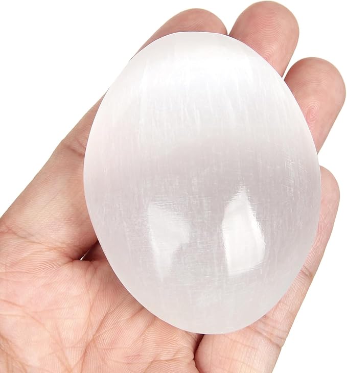 Natural Large Selenite Gemstone Polished Palm Stone Healing Crystals Thick Reiki Worry Stone Stress Relief Meditation 1 Pc
