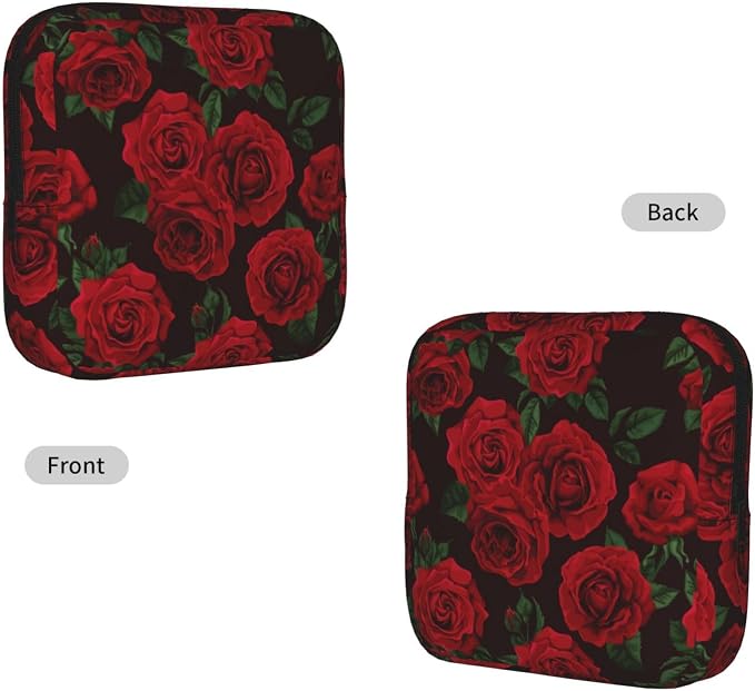 Red Rose Flower Floral Love Valentine Happy Valentines Day Period Bag For Women,Portable Sanitary Napkin Period Pad Pouch For Purse, Small Make Up Bags