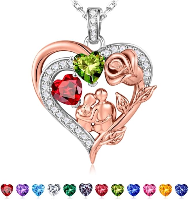 Iefil Valentines Day Gifts for Her - 925 Sterling Silver Birthstone Necklace for Women, Anniversary Birthday Gifts for Wife Girlfriend Mom
