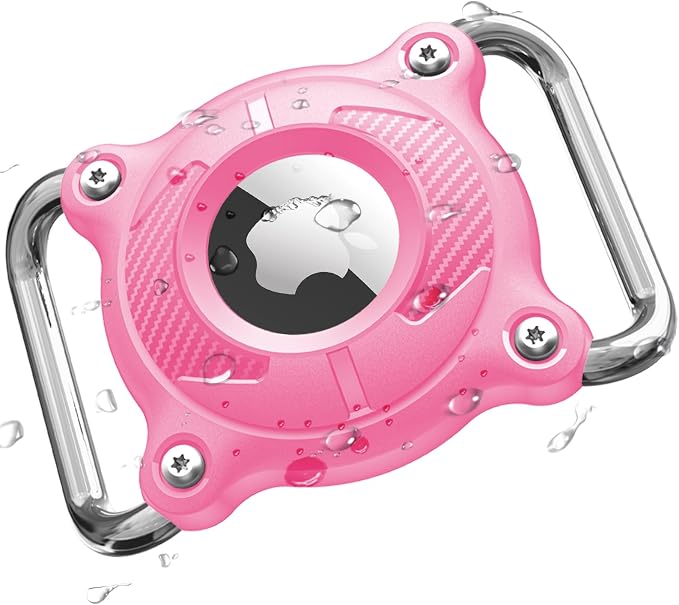 Airtag Dog Collar Holder | Airtag Dog Collar Waterproof - Airtag Holder for Dog Collar - Dog Airtag Holder with Removable Metal Loop, Light Weight fit Width3cm/ Thick4.5mm Air Tag Dog Collar, Pink, 1