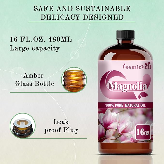 Magnolia Essential Oil Magnolia Oil for Aroma Diffuser,Humidifier,Home Fragrance,Cleaning,Body Care,Massage,Yoga,DIY Candle,DIY Soap CosmicVeil（Magnolia，16 Fl Oz (Pack of 1)）