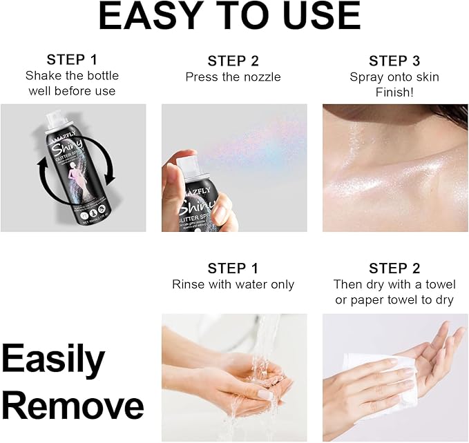 Hair and Body Glitter Spray, Aerosol Glitter Spray for Hair and Body, Long-Lasting and Quick-Drying Silver Glitter Hairspray Suitable for Stage, Festival Rave and Makeup Prom (Rainy-Rainbow)