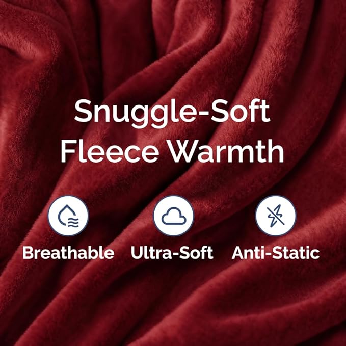 Fleece Blanket Full Size - Ultra-Soft Flannel Fleece Blanket - Burgundy | Soft, Warm, Outdoor Picnic Blanket for Camping, Travel, Lightweight, Cozy, Anti-Static, Home Decor Gifts for Men & Women