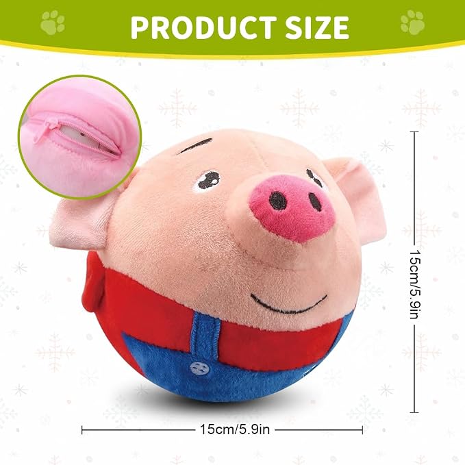 Interactive Dog Toys,2024 New Active Moving Pet Plush Toy,Squeaky Moving Dog Ball Toy,Rechargeable Puppy Toys to Keep Them Busy,Washable Pig Plush Toys