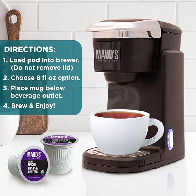 Maud's 9 Blend Organic Tea Pods Variety Pack, 48 ct, 9 Assorted Flavors, Single Serve Pods –100% Gourmet Blended Tea Leaves, Compatible with Keurig K Cups Maker