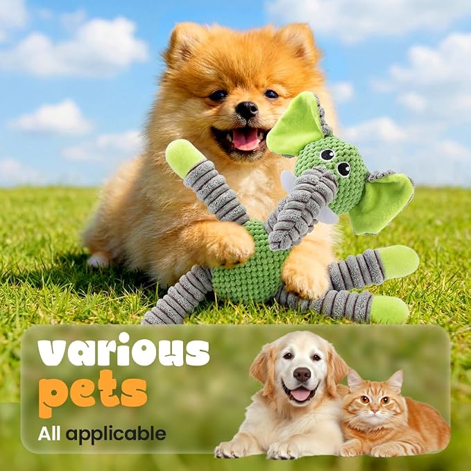 2026 New Dog Toys, Indestructible Plush Dog Toy for Aggressive Chewers, Interactive Squeaky Soft Puppy Chew Toy, Durable Teething Toys for Small Medium Large Dogs (Gray Green)
