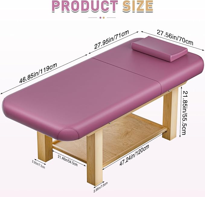 Heavy Duty Frame Professional Massage Table with Adjustable Backrest & Height Legs & Face Pillow, PU Leather, for Treatment, Physical Therapy, Spa Facial Professional Massage (Wood, Red)